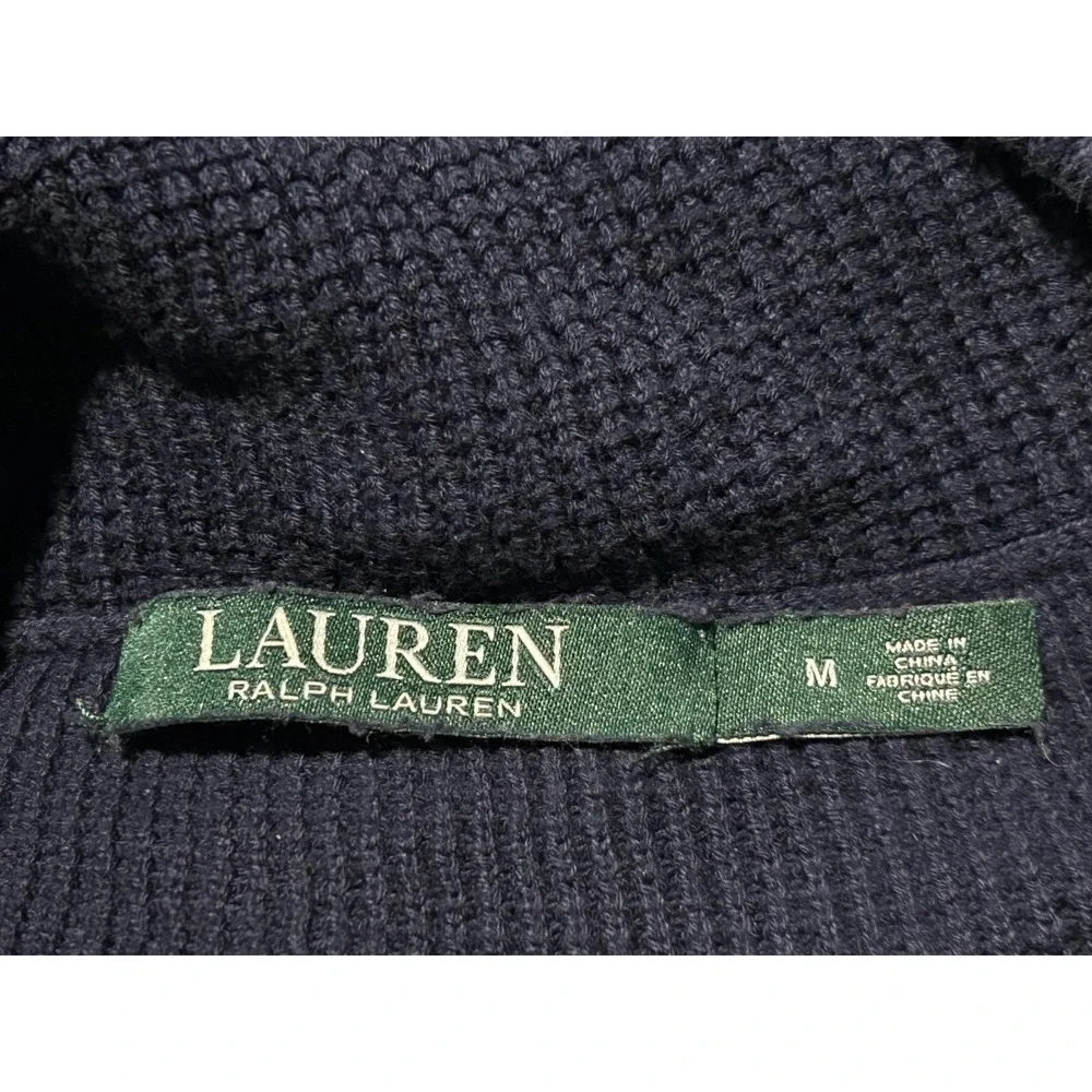 Lauren Ralph Lauren Navy Blue Waffle Knit Cowl Neck Drawstring Sweater‎ Womens M